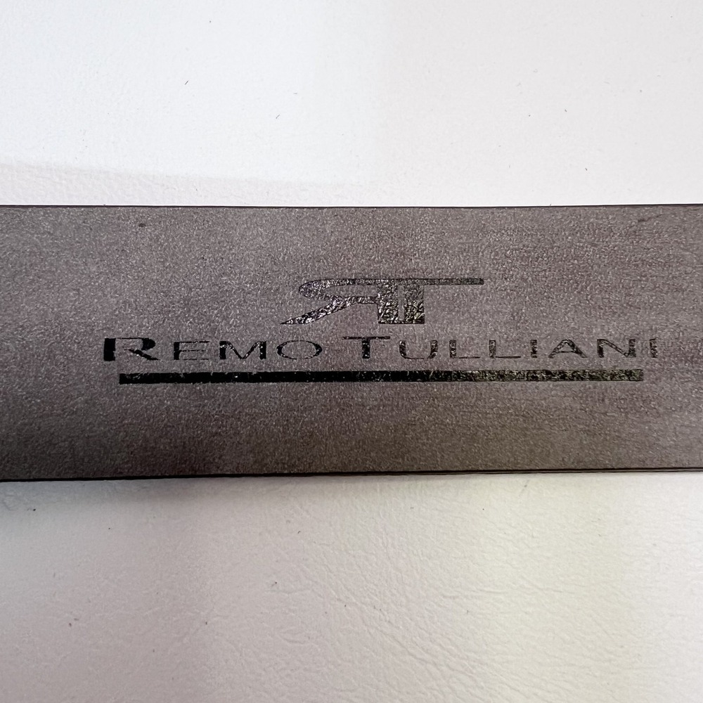 REMO TULLIANO Men Italian Leather Black Texture Belt 46 Silver Finish Buckle USA - Picture 7 of 8